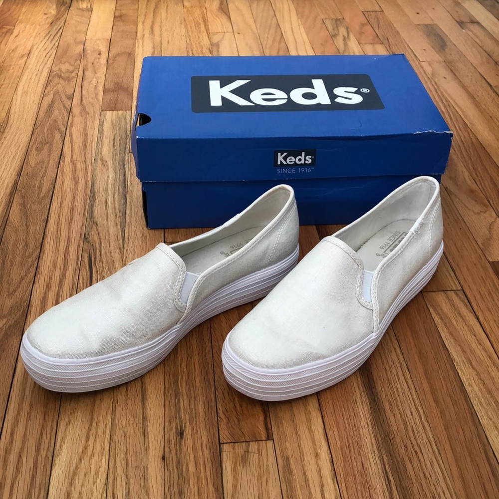 Keds metallic silver slip ons